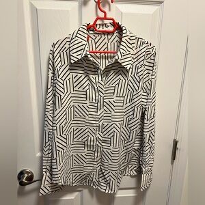 Mango Black and White Geometric Stripe Button-Down Shirt